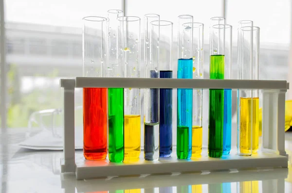 Tubo Ensayo Equipos Experimentos Sobre Ciencia Química Sobre Mesa Laboratorio —  Fotos de Stock