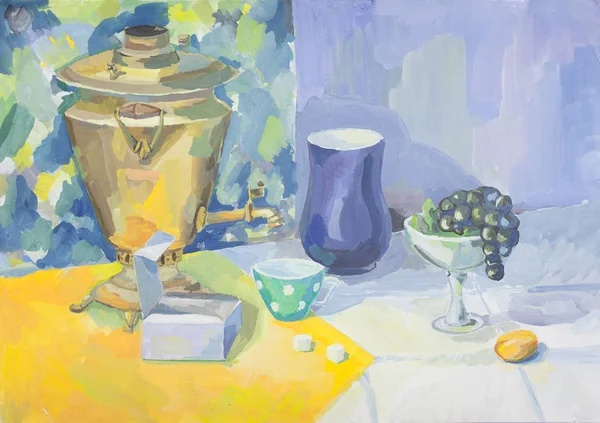 Pittura a mano nature morte con samovar — Foto Stock