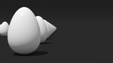 Yumurtalar siyah arka planda kapanıyor. Paskalya için kopyalama alanı. 3d hazırlayıcı