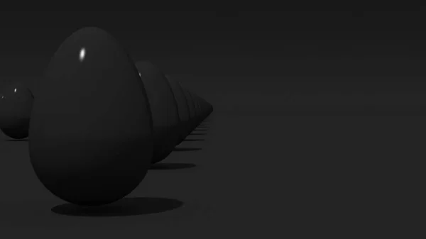 Schwarzes Ei aus nächster Nähe auf schwarzem Hintergrund. Vorlagenkopierplatz für Ostern. 3D-Darstellung — Stockfoto