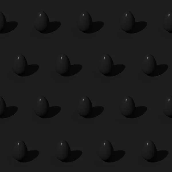 黑色背景上有很多黑蛋无缝图案。东方3D图例 — 图库照片