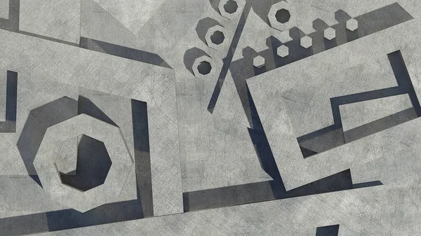 Gelecekçi arka plan metal formları çizer. Soyut yüzey geometrik şekilleri. 3d oluşturma