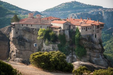 GREECE, METEORA, JULY 2015, spectacular rock formations and Greek Orthodox monasteries. clipart