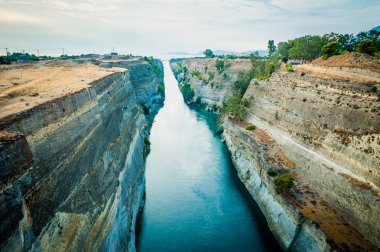 Greece, Corinth, August 2016 The Corinth Canal connects the Gulf of Corinth with the Saronic Gulf in the Aegean Sea.  clipart