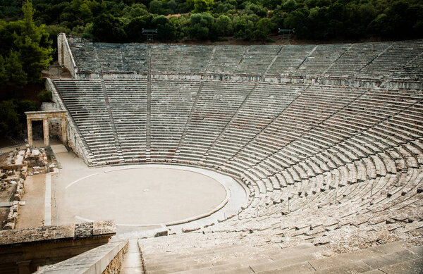 Famous Greek ancient empty amphitheater in Epidaurus, Greece