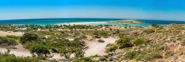 Grécia, Creta Elafonisi vista da praia da colina — Fotografia de Stock