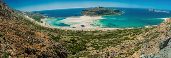 Řecko, Kréta Balos beach. Panorama z vrcholu kopce — Stock fotografie