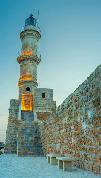 Greece, Crete, Chania light house landscape sunset light — Stock Photo, Image