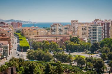 Şehir Malaga yüksek noktadan Panorama görünümünü