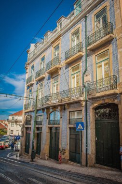 Mavi-beyaz duvar karoları Lizbon Portekiz telenemnt ev