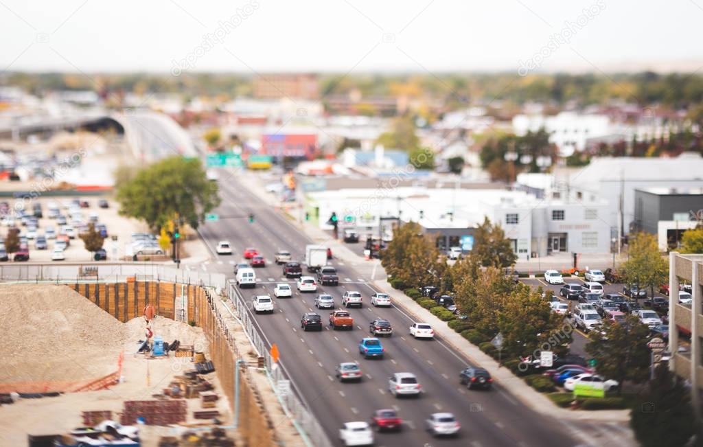Traffic and buildings in downtown Boise, Idaho, USA