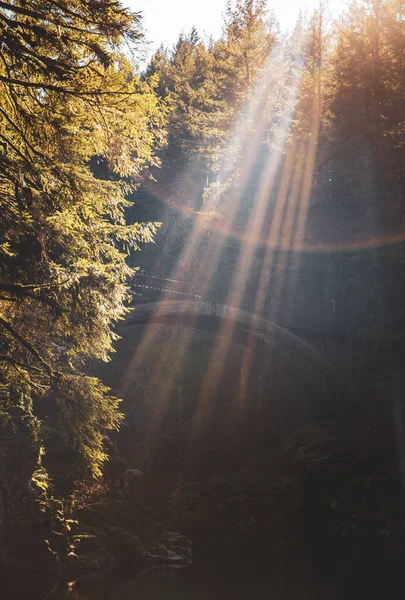 Rayos Luz Solar Lanzados Través Del Puente Madera Moulton Falls — Foto de Stock