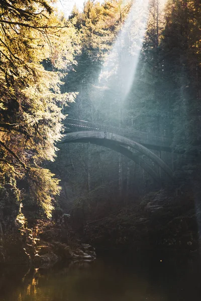 Лучи Солнечного Света Брошенные Через Деревянный Мост Мултон Фоллс Баттл — стоковое фото