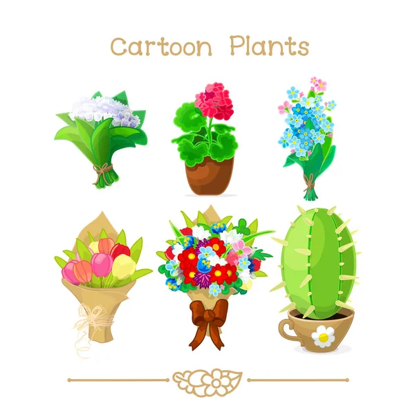 Plantae série de plantes de dessin animé : bouquets de fleurs — Image vectorielle