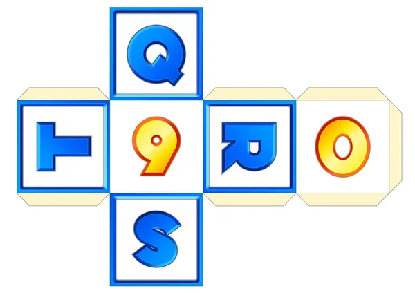 Esquemas de cubos de papel para letras e números em inglês Q-R-S-T-9-0 —  Vetores de Stock