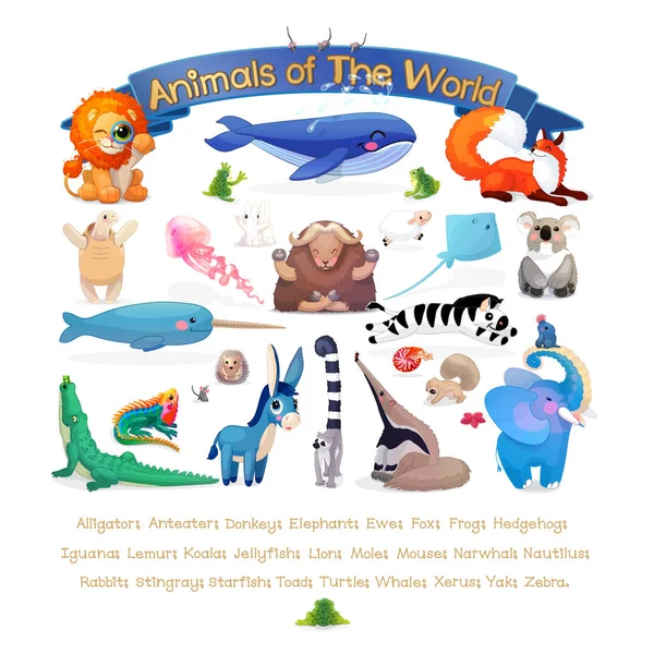 Αφίσα «Ζώα του κόσμου». Προσθήκη σειράς Abc Αγγλικά διασκεδάζοντας ζώα. — Διανυσματικό Αρχείο