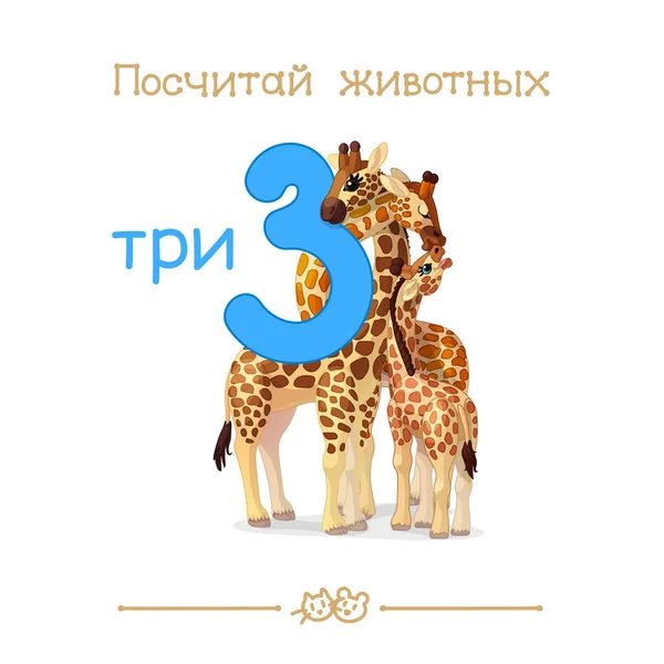 Tři 3 karta (série "Počet zvířat"). Doplněk k sérii ruských Abc "Amusing zvířata". — Stockový vektor