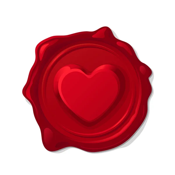Red wax seal isolated on transparent background. Convex love heart — Stock Vector