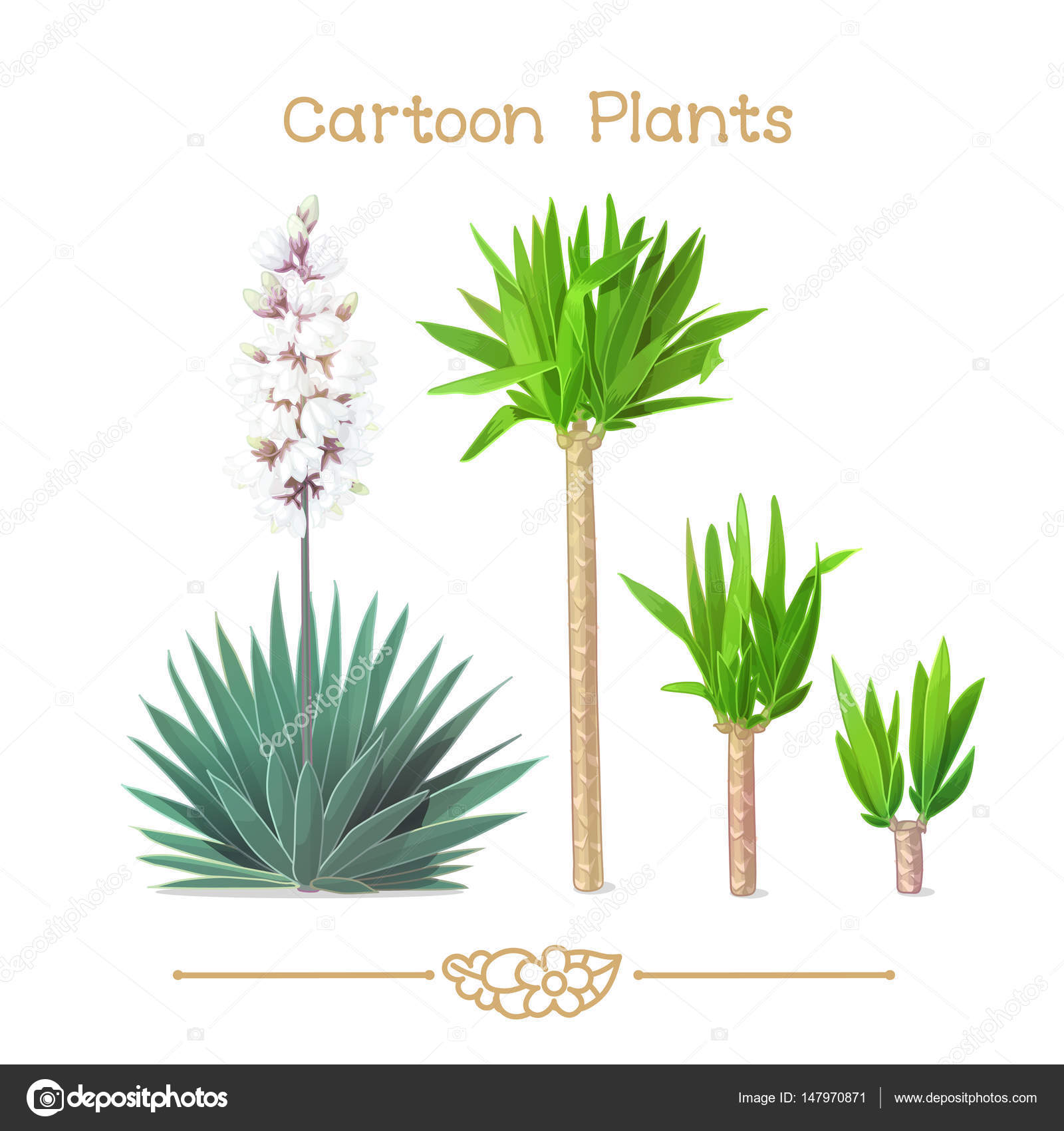 Clipart Yucca Plantae Series Cartoon Plants Blooming Yucca Stock Vector C Vetra Kori 147970871