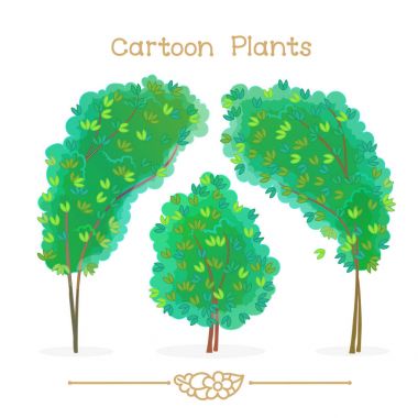 Plantae serisi çizgi film bitkiler: yeşil ağaçlar bahar