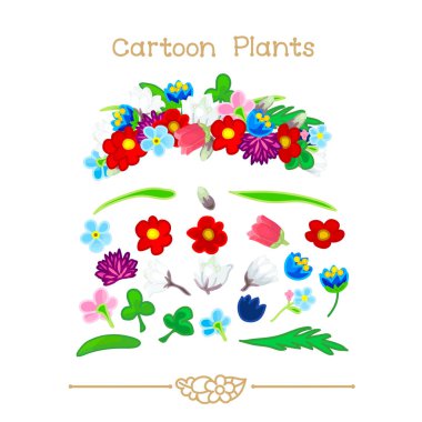  Plantae series cartoon plants: wildflowers crown set clipart