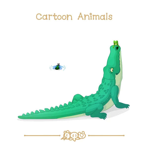 Animaux de dessin animé de la série Toons : scarabée, grenouille et alligator vert — Image vectorielle