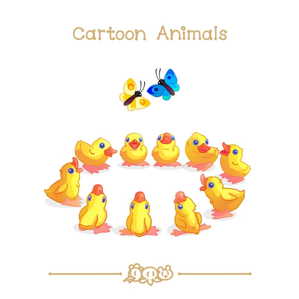 Toons sorozat karikatúra állatok: kis sárga kiskacsák — Stock Vector