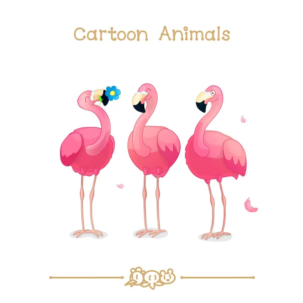 Toons sorozat karikatúra állatok: rózsaszín flamingók — Stock Vector