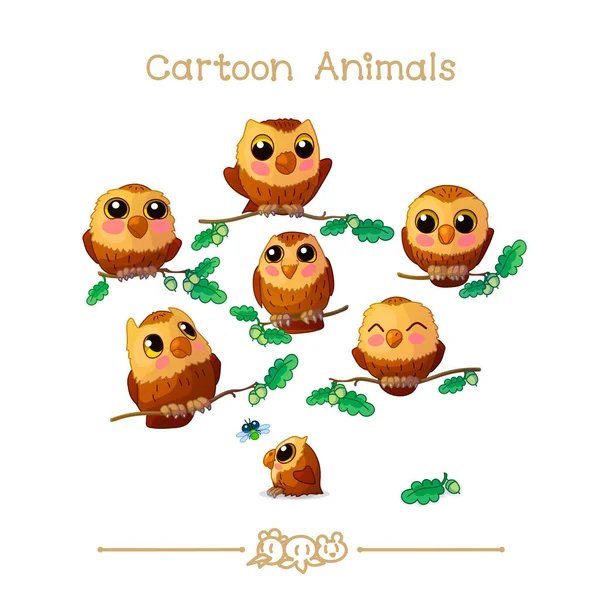 Dessins animés série Toons animaux : famille hibou — Image vectorielle