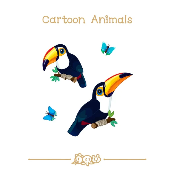 Toons series cartoon animals: toco toucans on branch — Stock Vector