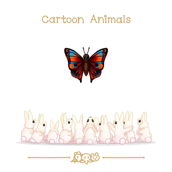 卡通系列卡通动物︰ 白兔子和蝴蝶 — 图库矢量图片