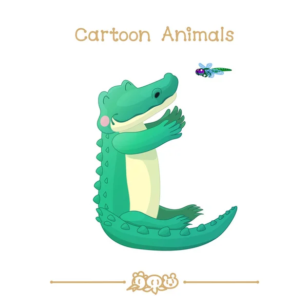 Dessins animés série Toons : crocodile et libellule — Image vectorielle