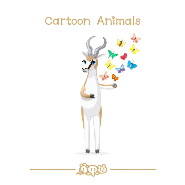 Toons series cartoon animals: gazelle dorcas and butterflies — Stock Vector