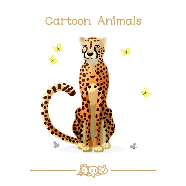 Cartoni animati serie animali: ghepardo e farfalle — Vettoriale Stock
