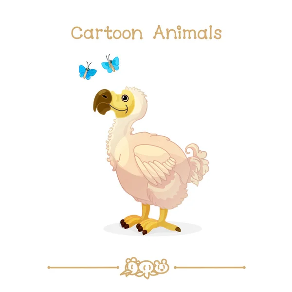 Animales de dibujos animados de la serie Toons: dodo extinto y mariposas — Vector de stock