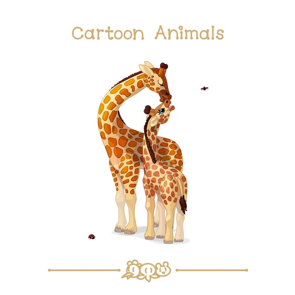 Cartoni animati serie animali: giraffe ritratto di famiglia: madre e bambino — Vettoriale Stock