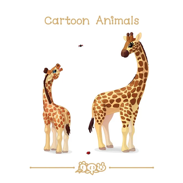 Toons série desenhos animados animais: girafas família retrato pai & bebê —  Vetores de Stock