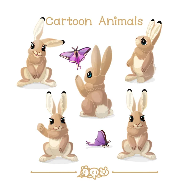 Animales de dibujos animados de la serie Toons: conjunto de conejos forestales — Vector de stock