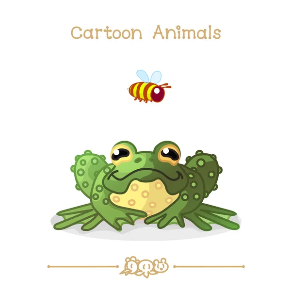 Toons serisi karikatür hayvanlar: yeşil kurbağa ve arı — Stok Vektör