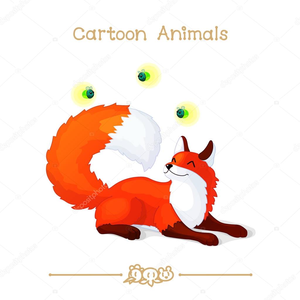  Toons series cartoon animals: red foxes and fireflies