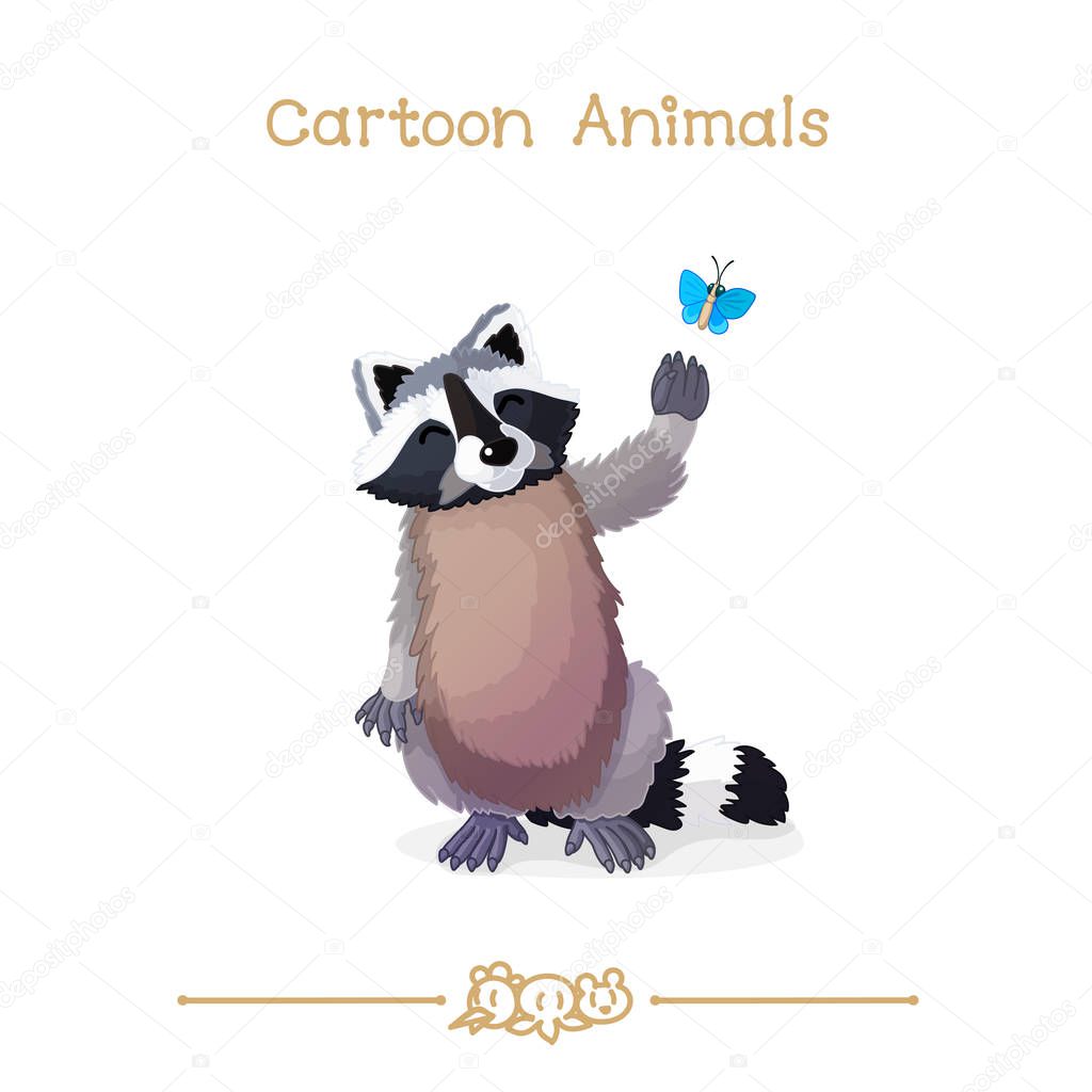  Toons series cartoon animals: raccoon and butterfly