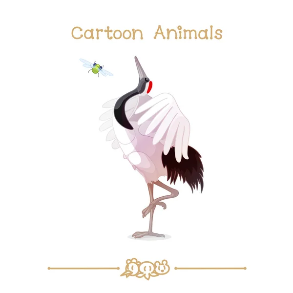 Serial kartun Toons animals: Oriental dancing Japanese crane & bug - Stok Vektor