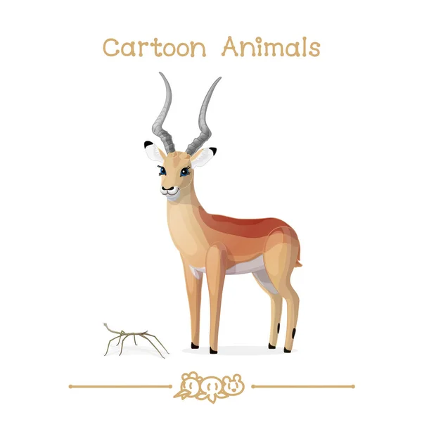 Animales de dibujos animados de la serie Toons: impala & stick insect — Vector de stock