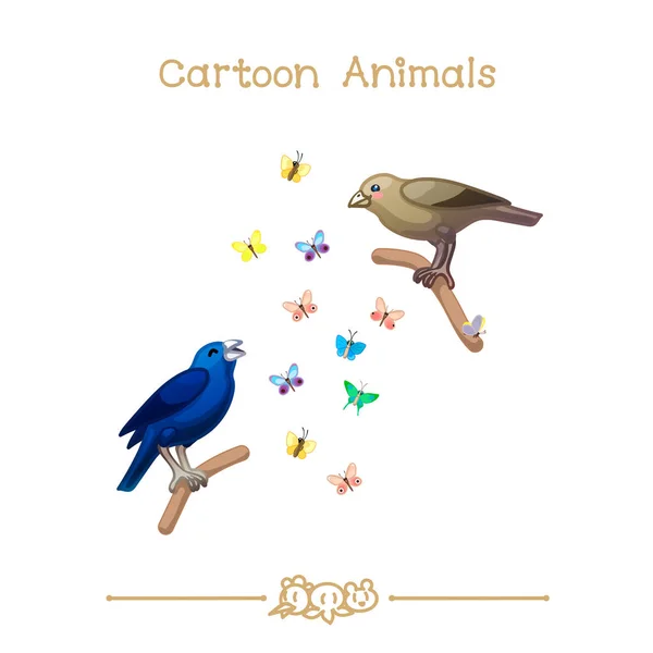 Animales de dibujos animados serie Toons: Grassquit azul-negro (Volatinia jacarina ) — Vector de stock
