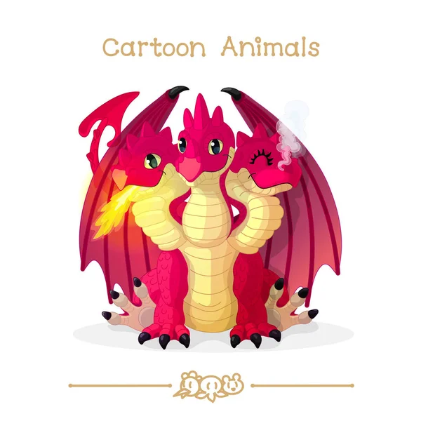 Toons serie animali dei cartoni animati: Tre teste drago rosso — Vettoriale Stock