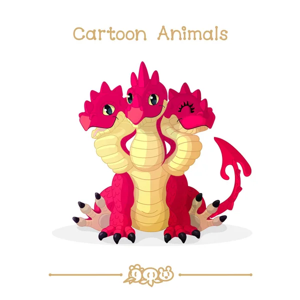 Toons serie tecknad djur: tre leds röd drake — Stock vektor