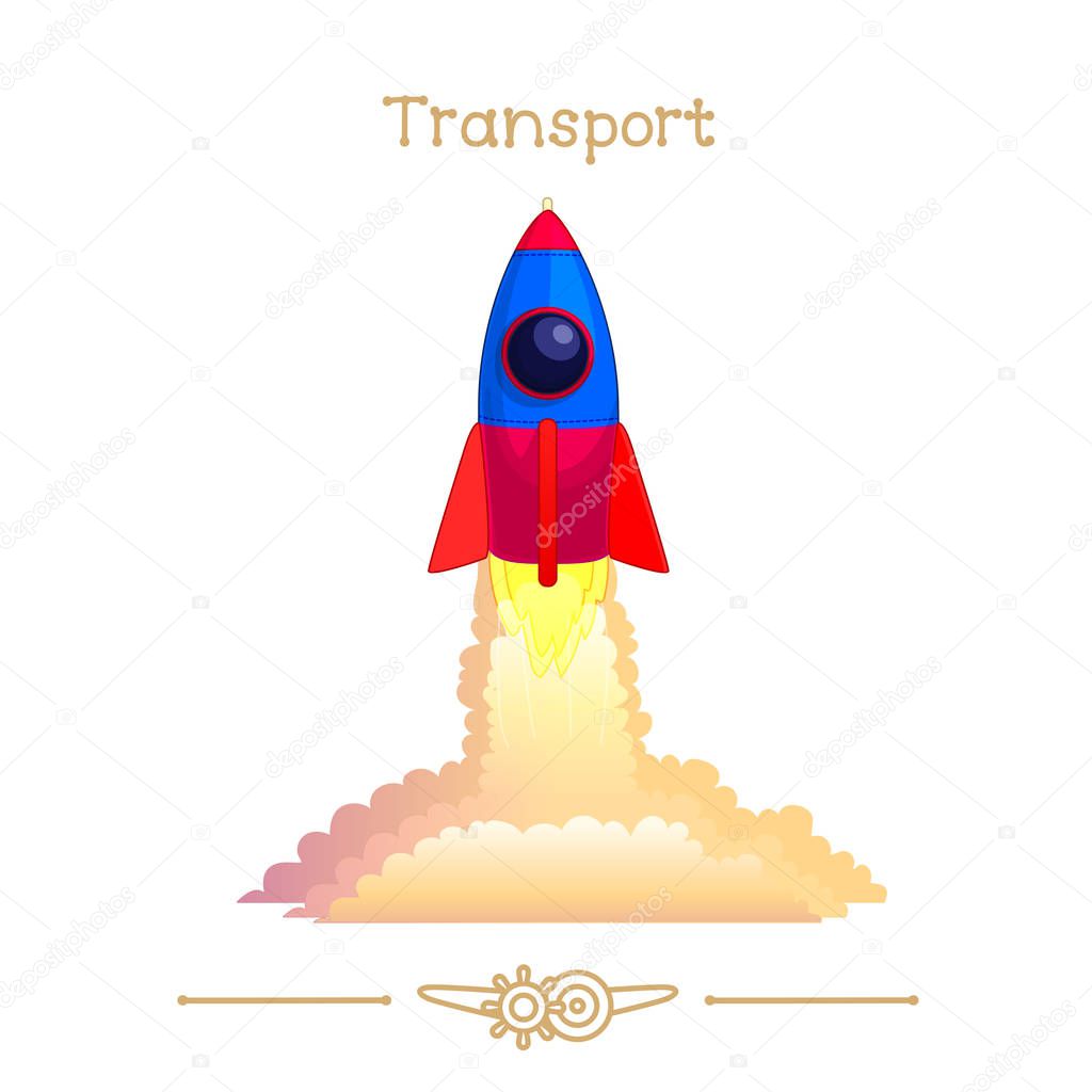  Illustration series cartoon transport: Rocet ship start