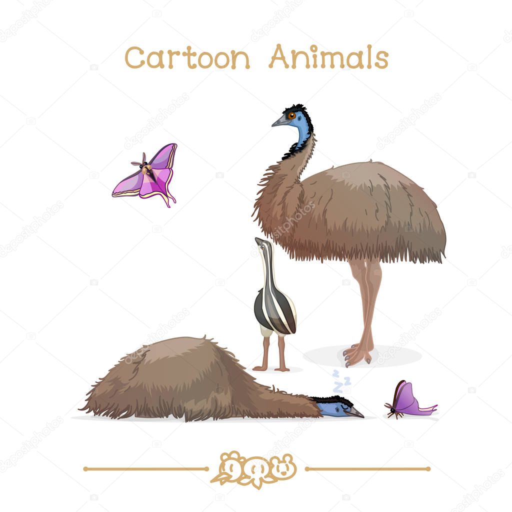  Toons series cartoon animals: emus & butterfly