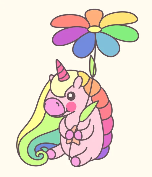 カラフルなパステル カラーの女の子らしいポスターかわいい虹ユニコーン 09 — ストックベクタ