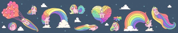 Vector grande unicornios conjunto . — Vector de stock